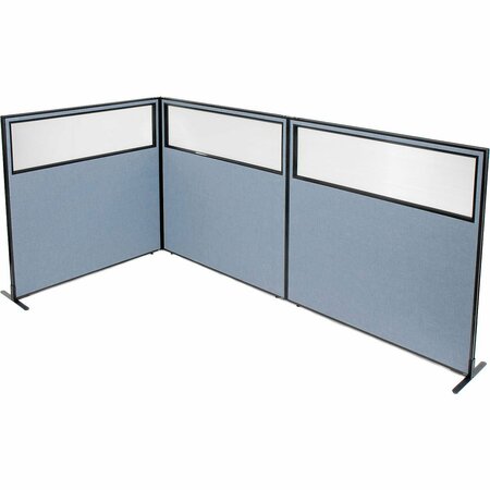 INTERION BY GLOBAL INDUSTRIAL Interion Freestanding 3-Panel Corner Room Divider w/Partial Window 60-1/4inW x 60inH Panels Blue 695117BL